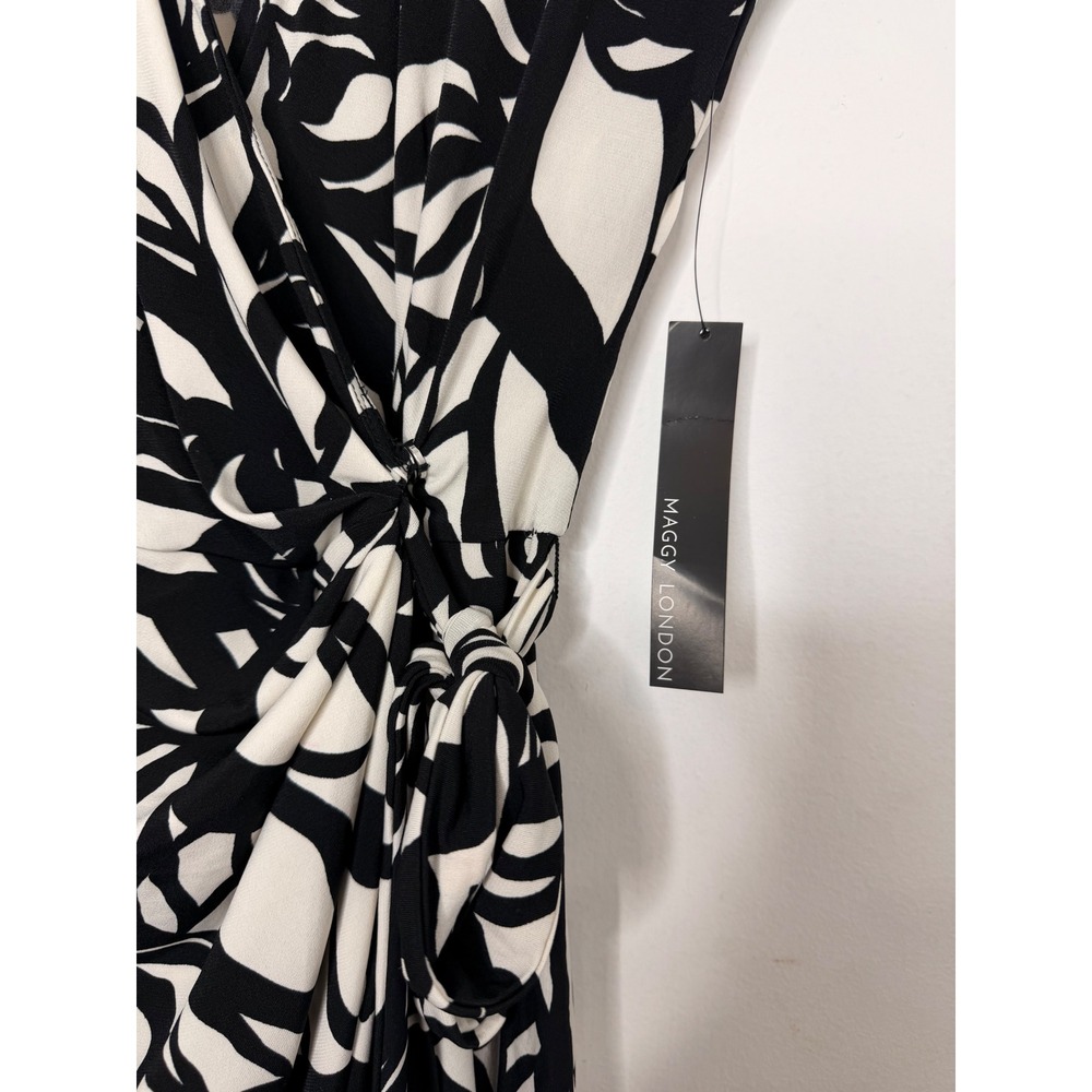 Maggy London Wrap Dress Cream Black Floral Sheath GT1055M Women's 6 - Picture 2 of 10